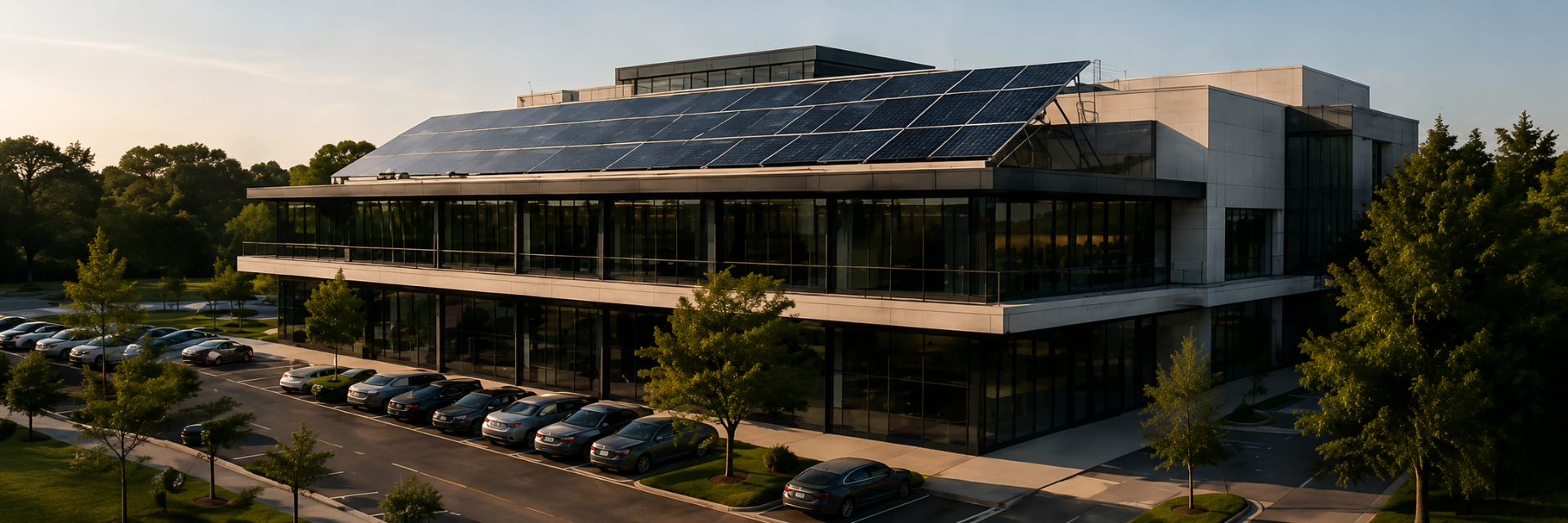 Prédio institucional com telhado solar